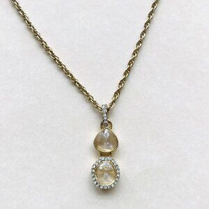 Vintage Monet Pendant Necklace with Gems – Antique Gold Chain